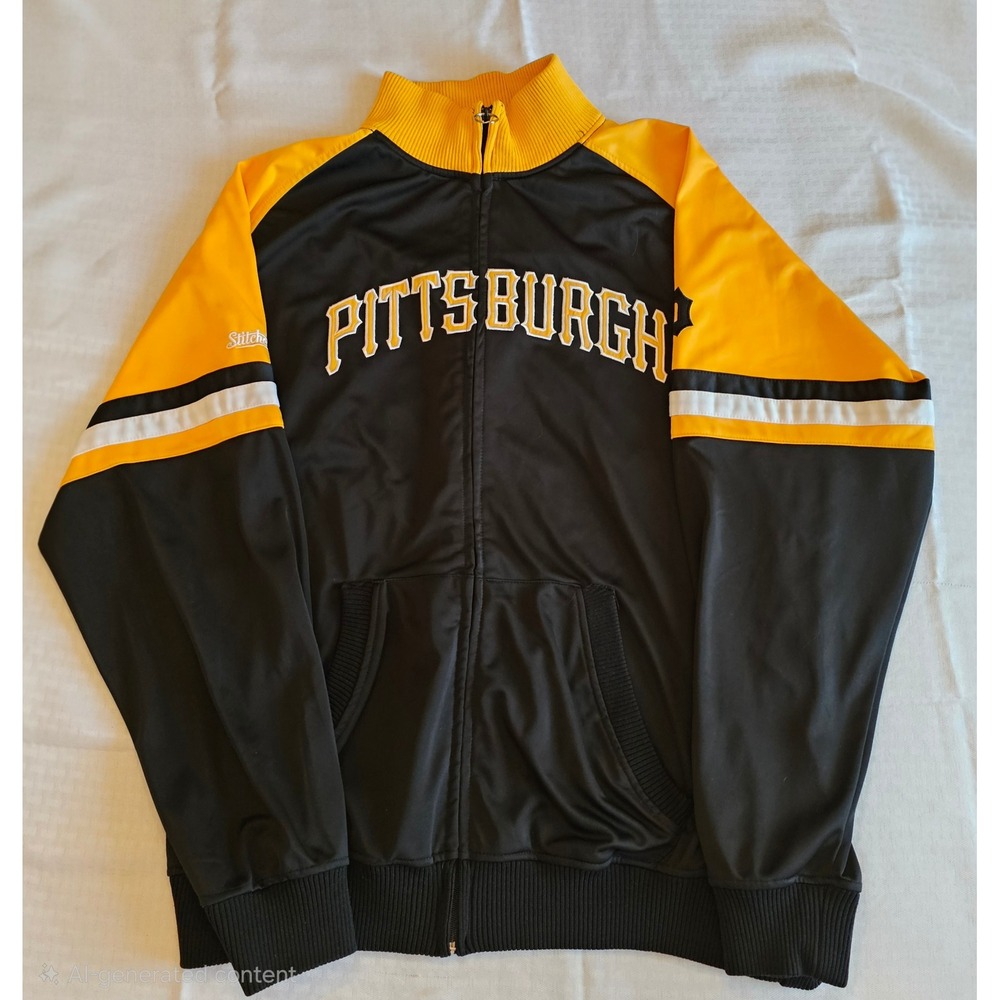 Stitches Pittsburgh Pirates‎ Track Jacket Mens XL Black Gold MLB Full Zip Sport